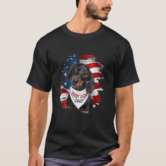 T-shirt Mens Best Dachshund Dad Ever American Flag Dog Fat (Devant)