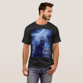 T-shirt men's black cat and moon light (Devant entier)