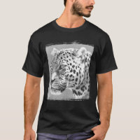 Mens Black T Shirt Leopard Head Moderne Élégant