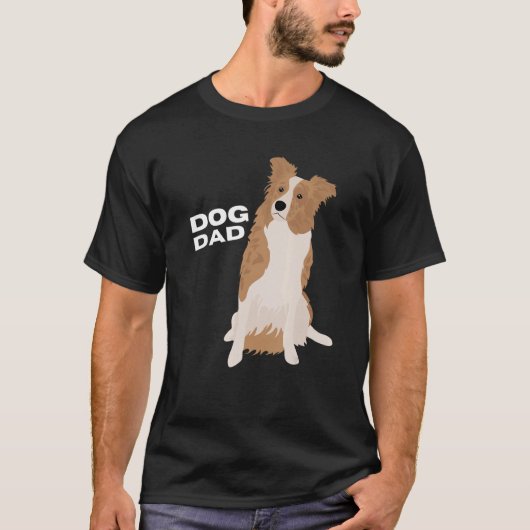 T-shirt Mens Blanc & Rouge Merle Bordure Collie Chien Papa (Devant)