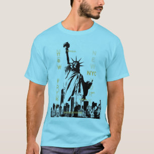 T-shirt Mens Blue Horizon Nyc Liberty Statue Manhattan