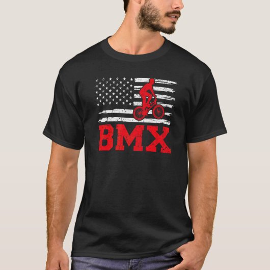 T-shirt Mens Bmx Vélo Style Rétro Drapeau Américain Bmx Fi (Devant)