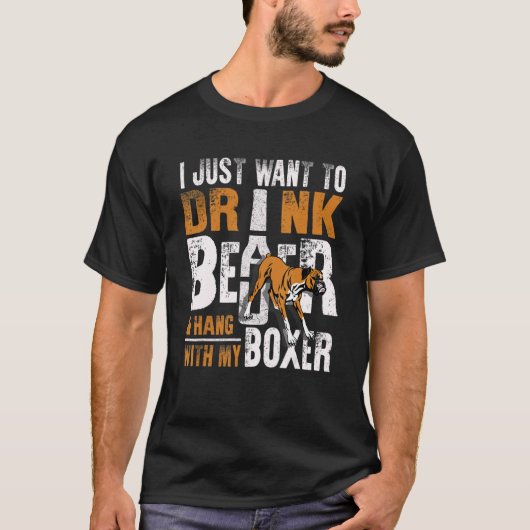 T-shirt Mens Boxer Dad  Father's Day Dog   Beer (Devant)