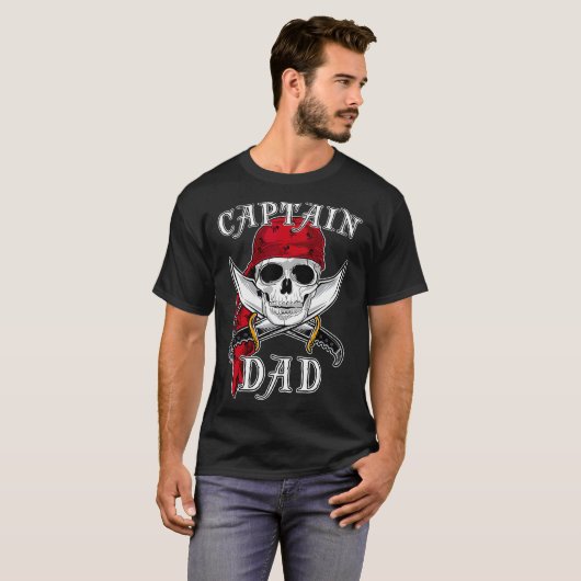 T-shirt Mens Captain Dad Funny Halloween Pirate Skull Gift (Devant entier)