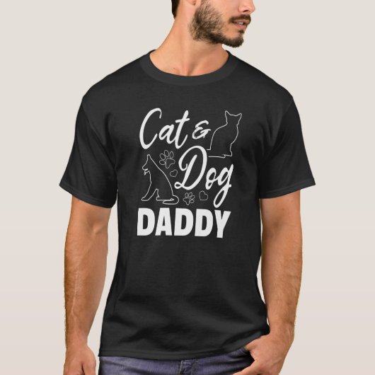 T-shirt Mens Chat & Chien Papa Chien Chat Daddy Chien Dadd (Devant)