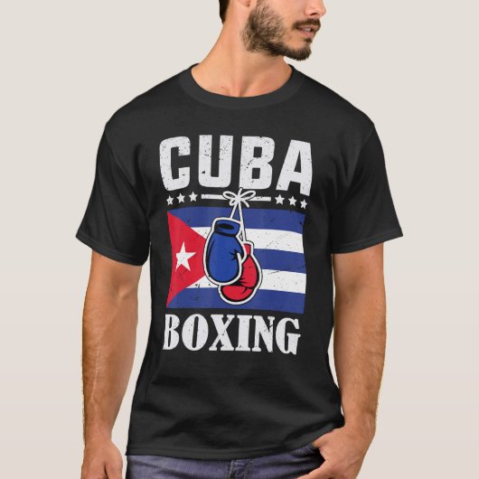 T-shirt Mens Cuba boxe avec gants et drapeau cubain cubain (Devant)