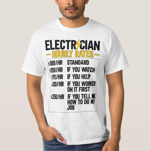 T-shirt Mens Electrician Hourly Rates Lineman Funny Electr (Devant)