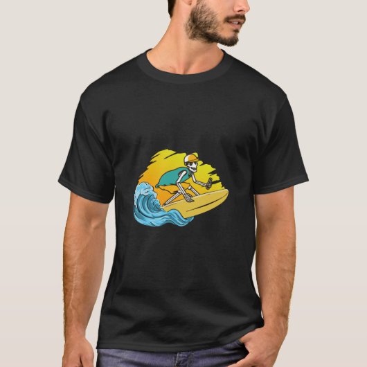 T-shirt Mens Femme Cadeau Squelette humain Squelette Surf (Devant)