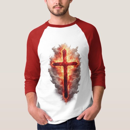 T-shirt Men's Flaming Christian Cross Baseball Tee (Devant)