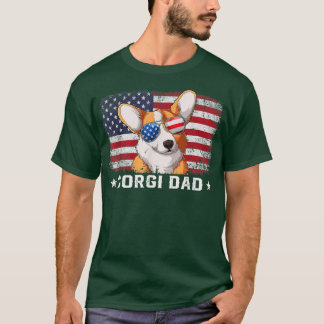 T-shirt Mens Funny Corgi Papa American Flag Fête des pères
