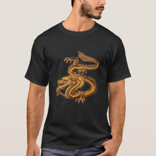T-shirt Mens Gold Dragon Chine Graphisme de guerre Or