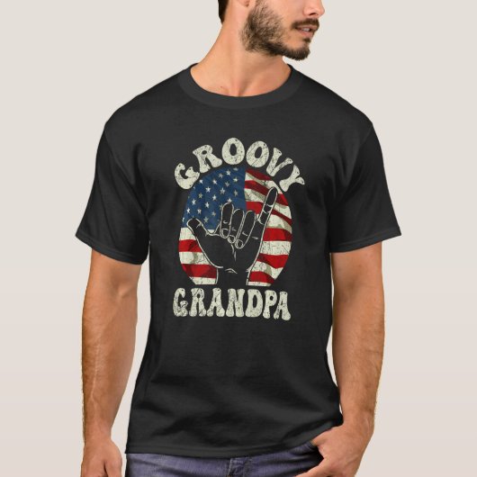 T-shirt Mens Groovy Grandpa 70s Aesthetic USA Flag Retro R (Devant)