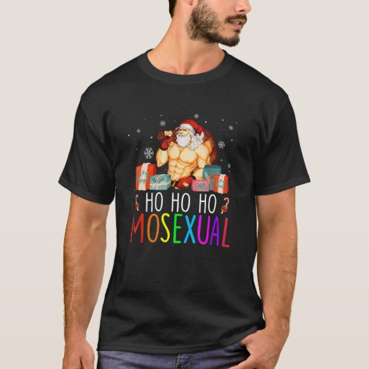 T-shirt Mens Ho Ho Mosexué Gay Père Noël Lgbt Pun Gay Prid (Devant)