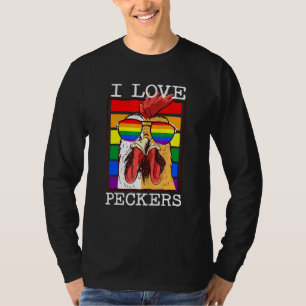 T-shirt Mens I Love Peckers Rooster Gay Lgbt Rainbow Chick