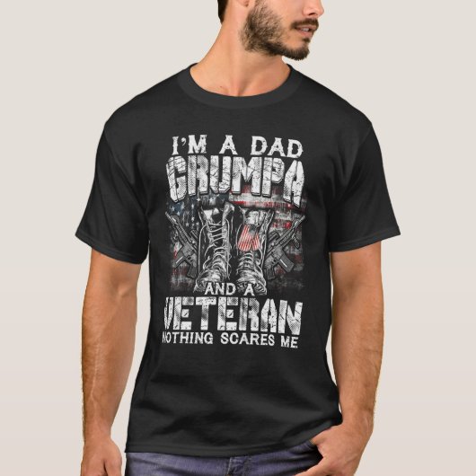 T-shirt Mens I'm A Dad Grumpa Veteran Nothing Scares Me Pr (Devant)