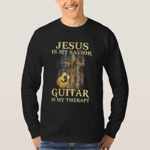 T-shirt Mens Jésus Est Mon Sauveur Guitare Est Ma Thérapie