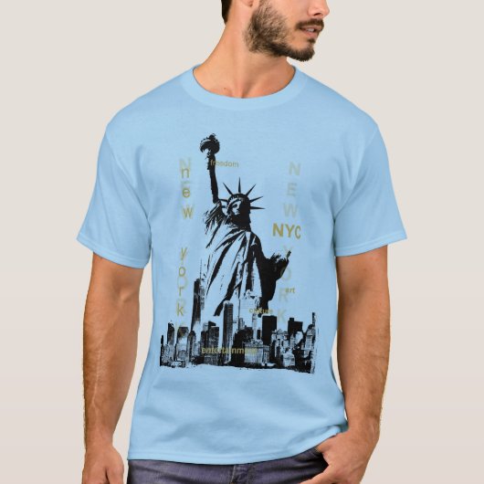 T-shirt Mens Light Blue Nyc Liberty Statue Manhattan (Devant)