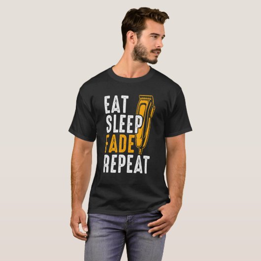 T-shirt Mens Mangent Sleep Fade Répéter Barbier Barbier Ba (Devant entier)