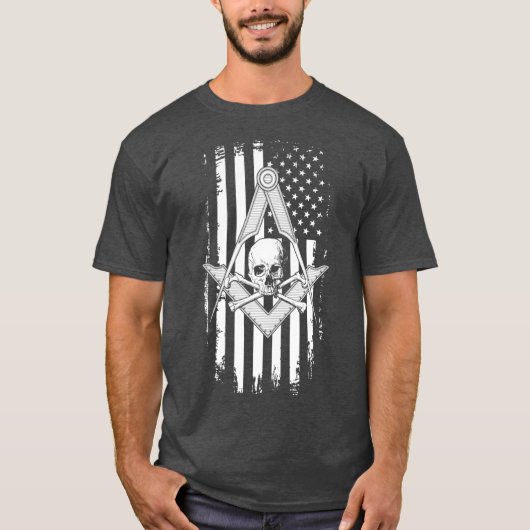 T-shirt Mens Master Mason American Flag Masonic Crâne (Devant)