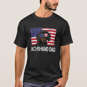 T-shirt Mens Mens Dachshund Papa Us Drapeau 4 juillet Patr