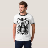 T-shirt Mens Moderne Ringer noir & blanc Tiger visage (Devant entier)