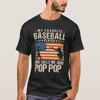 T-shirt Mens Mon Joueur De Baseball favori m'appelle Pop P