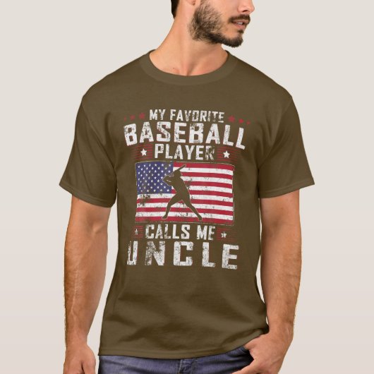 T-shirt Mens Mon Joueur De Baseball Préféré M'Appelle Oncl (Devant)