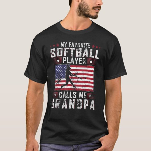 T-shirt Mens My Favori Softball Player Me Appelle Grand-Pè (Devant)