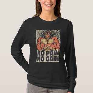 T-shirt Mens No Pain No Gain Tiger Avec Muscles Gym Exerci