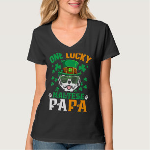T-shirt Mens One Lucky Dog Papa Funny Maltese Papa St Patr