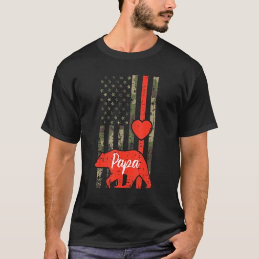 T-shirt Mens Papa Bear Valentines Day Drapeau américain Ca (Devant)
