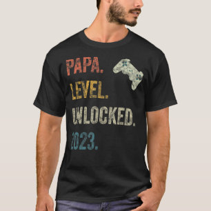 T-shirt Mens Papa Niveau Déverrouillé 2023 Grossesse Gamer