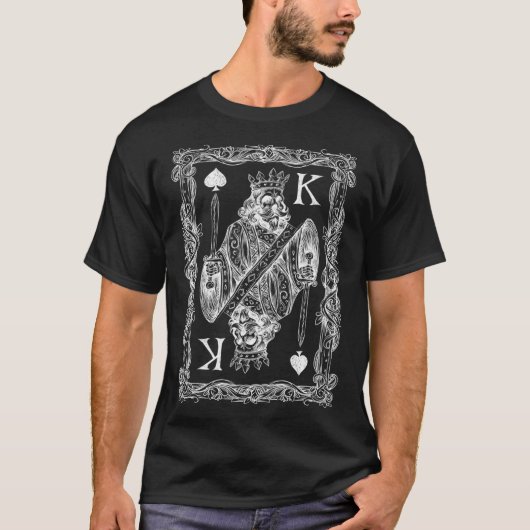 T-shirt Mens Poker Spade King Skeleton King with Sword  (Devant)