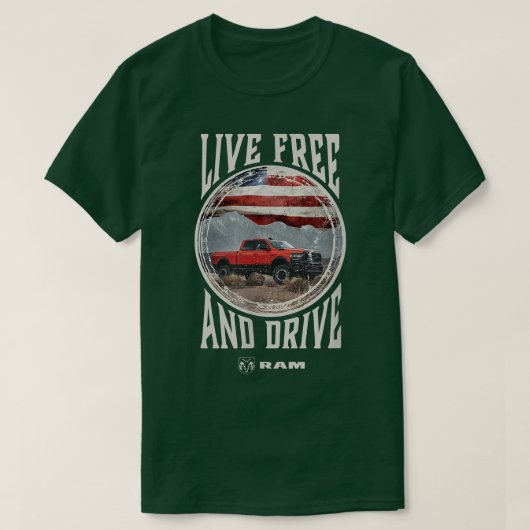 T-shirt Mens Ram Trucks Live Free and Drive (Design devant)