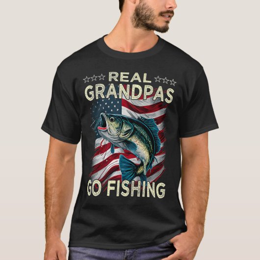T-shirt Mens Real Grandpas Aller Pêcher Grosse Bouche Bass (Devant)