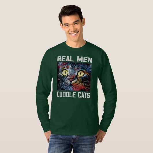 T-shirt Mens Real Men Cuddle Chats I Funny Chat Papa Cadea (Devant entier)