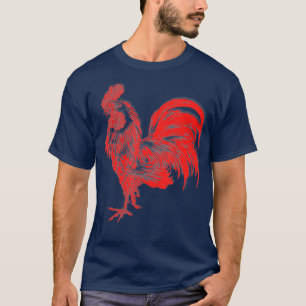 T-shirt Mens Red Rooster Cocky Vintage Rooster