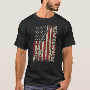 T-shirt Mens Reel Cool Daddy American Flag Fishing Rod US