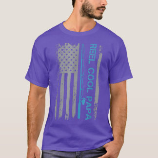 T-shirt Mens Reel Cool Papa Fishing American Flag Patrioti