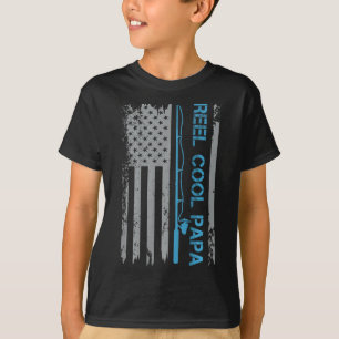 T-shirt Mens Reel Cool Papa Fishing Us Drapeau Patriotique