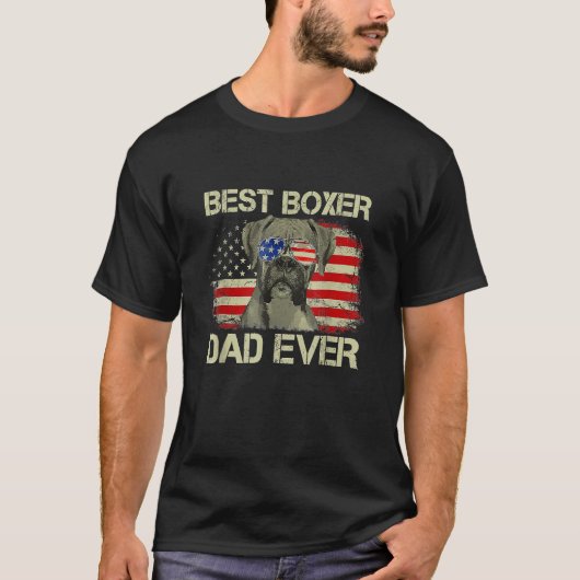 T-shirt Mens Retro Best Boxer Dad Ever US Flag Dog  Father (Devant)