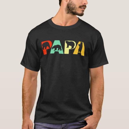 T-shirt Mens Retro Ours Papa Papa Papa Ours Père (Devant)