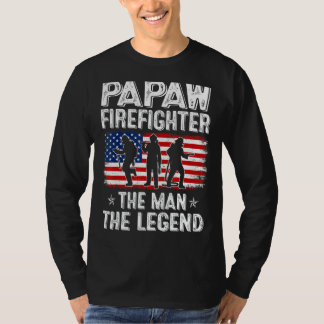 T-shirt Mens Retro Us Drapeau Fête des pères Papaw Pompier