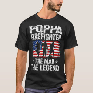 T-shirt Mens Retro Us Fête des pères Drapeau Poppa Pompier