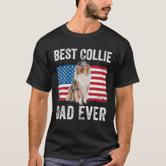 T-shirt Mens Rough Collie Papa Drapeau Américain Collie Ch