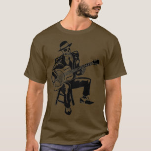 T-shirt Mens Skeleton Guitare Player Bluesman Vintage
