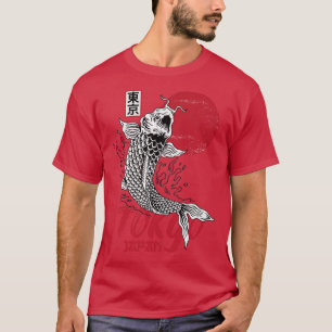 T-shirt Mens Tokyo Japon Design avec Koi Carp en rouge et