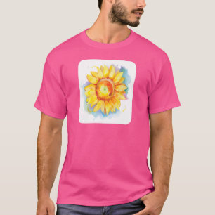 T-shirt Mens Tournesol Aquarelle Fleur Fleur Fleur Jaune F