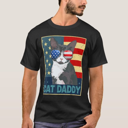 T-shirt Mens Tuxedo Cat Daddy Dad Father Day  American Fla (Devant)