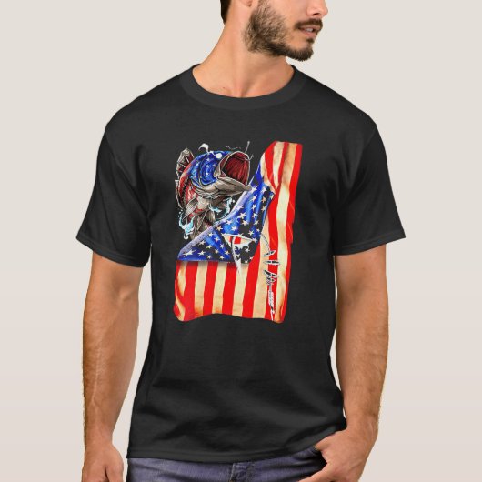 T-shirt Mens Us Drapeau Poisson 4 juillet Pêche Patriot Po (Devant)